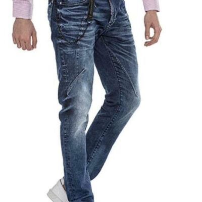 Cipo & Baxx Heren jeansbroek denim regular fit basic ketting naden vrije tijd broek broek broek Straight CD676 blauw