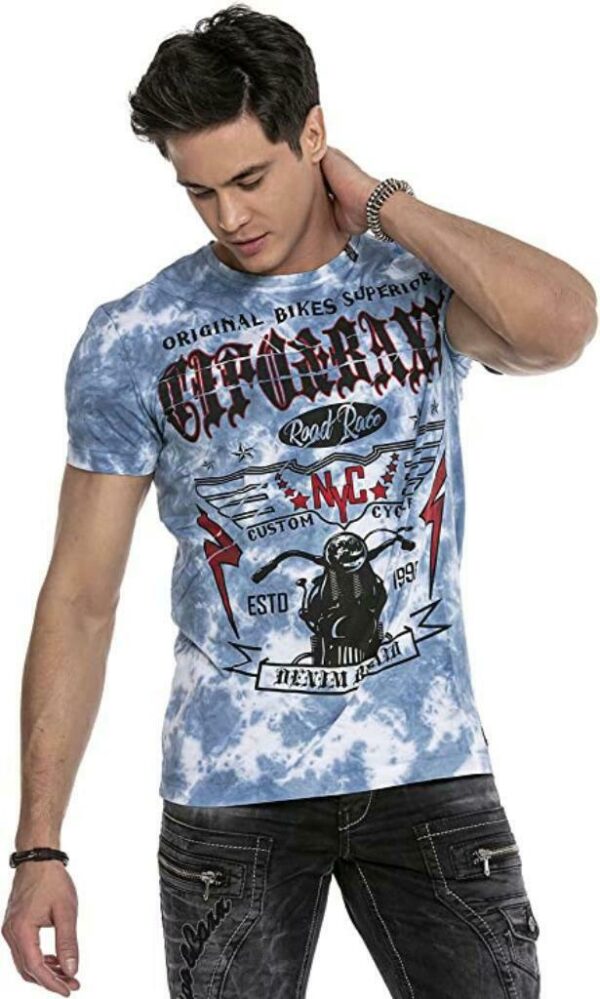 Cipo & Baxx Heren T-shirt korte mouwen allover print vintage vrije tijd ronde hals shirt batikwassing CT629 - Afbeelding 2