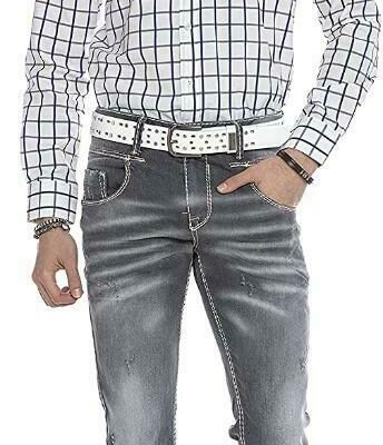 Cipo & Baxx Heren Jeans Broek Denim Used Design Destroyed Pants Straight Fit Regular Casual Jeansbroek CD668 Grijs