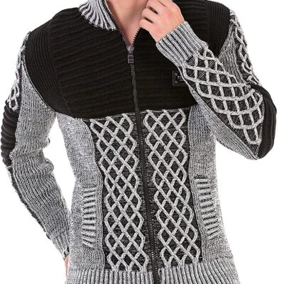 Cipo & Baxx CP255 Gebreid vest voor heren, cardigan, pullover, gebreid patroon, kleurblok, overgangsjas
