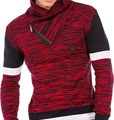 Cipo & Baxx Gebreide herentrui met sjaalkraag en ritssluiting Heather Color Block Sweater Jumper CP250