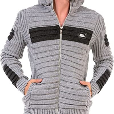 Cipo & Baxx Heren cardigan gebreide jas capuchon ribdesign grof gebreide trui overgangsjas CP254