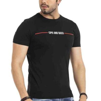 Cipo & Baxx Heren T-shirt print korte mouwen katoen ronde hals steentjes CT674