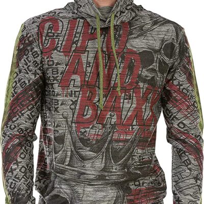 Cipo & Baxx Heren shirt met lange mouwen doodskop sjaalkraag alloverprint lange mouwen pullover sweatshirt CL468