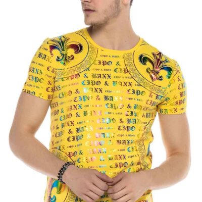 Cipo & Baxx CT547 T-shirt voor heren, hologram-logoprint, glanzend, ronde hals, korte mouwen
