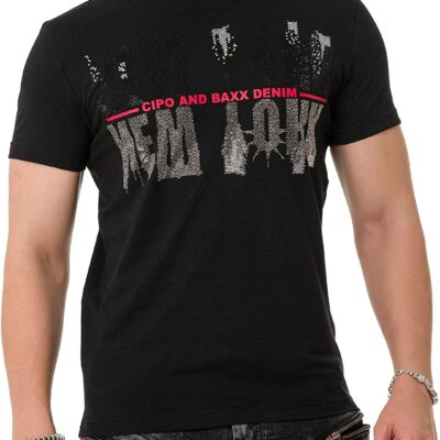 Cipo & Baxx heren T-shirt met strassprint en korte mouwen