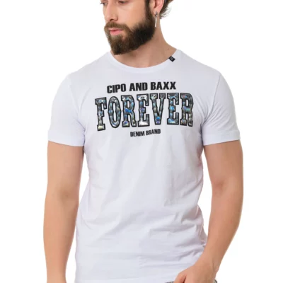CT736 heren-T-shirt met glanzende letters in reliëf