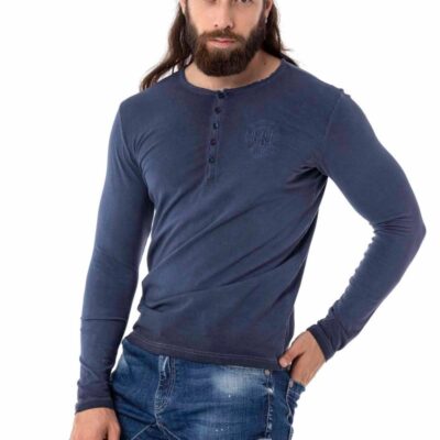 Cipo & Baxx Heren T-shirt Vintage Oil Washed knoopsluiting Shirt CL523